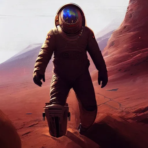 Image similar to elon musk in mars by greg rutkowski, digital art, trending on artstation, highly detailed