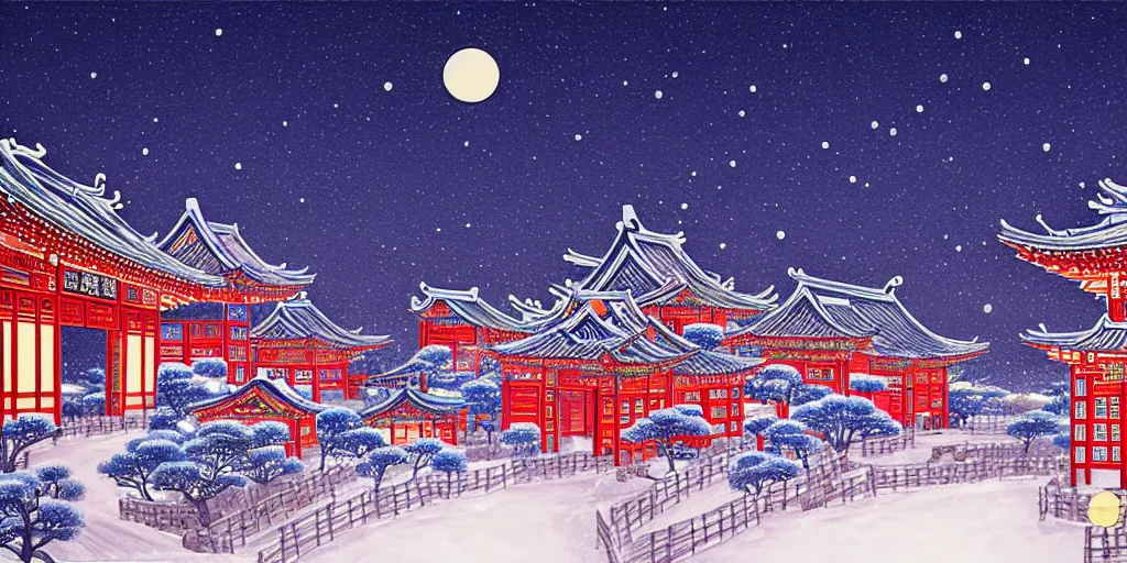 Image similar to chinese town in winter moonnight by hiramatsu reiji hd