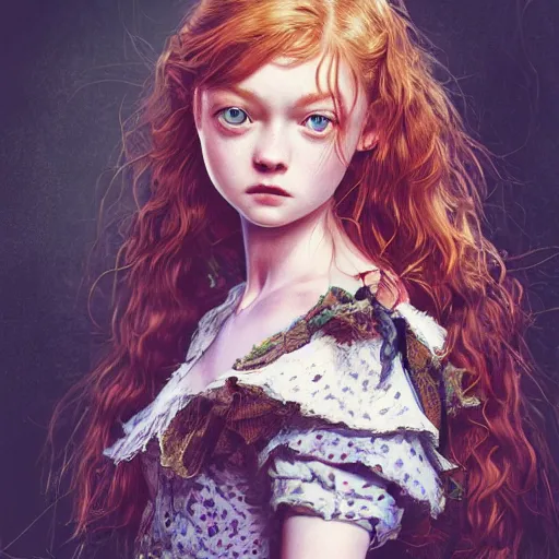 Image similar to sadie sink bitches brew, absurdly beautiful, elegant, young sensual graceful, ultrafine hyperrealistic detailed face illustration by kim jung gi, irakli nadar, sharp focus, saturated colors, octopath traveler, final fantasy, unreal engine highly rendered, global illumination, radiant light, intricate environment