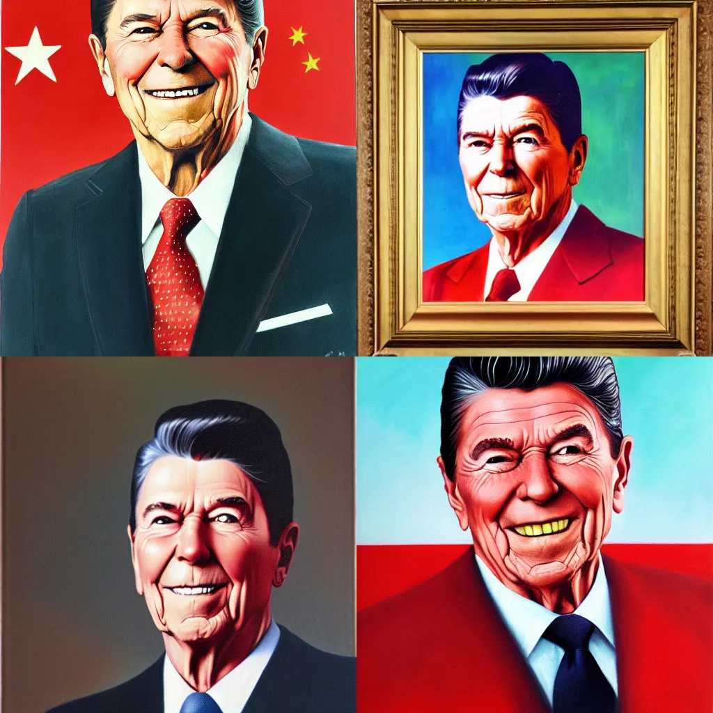 Prompt: official portrait of Ronald Reagan as Chairman of the Chinese Communist Party, oil on canvas