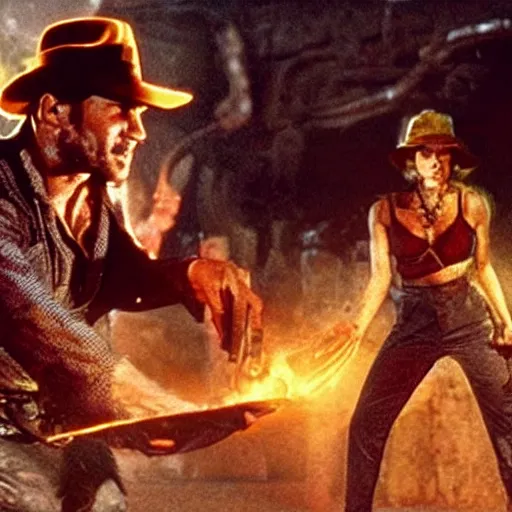 Image similar to a still of from the movie indiana jones and the temple of doom crossover with the game demon's souls