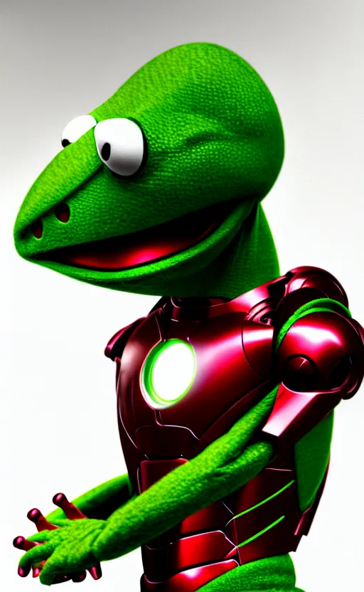 Image similar to Kermit the frog as Iron man, hyperdetailed, artstation, cgsociety, 8k