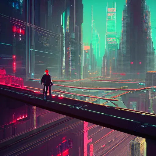 Teenager Standing on a Roof in Cyberpunk City Illustration Wallpaper  Generative AI Stock Illustration