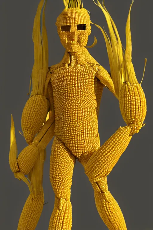 Image similar to a humanoid figure made of corn, highly detailed, digital art, sharp focus, trending on art station, anime art style