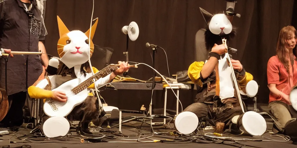 Image similar to bongocat playing the hand clapper musical instrument as one of the musicians in The Roots