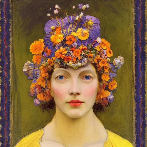 Prompt: the bee crown, by Annie Swynnerton and Nicholas Roerich, elaborate costume, flowers, rich color, dramatic cinematic lighting, smooth, sharp focus, extremely detailed