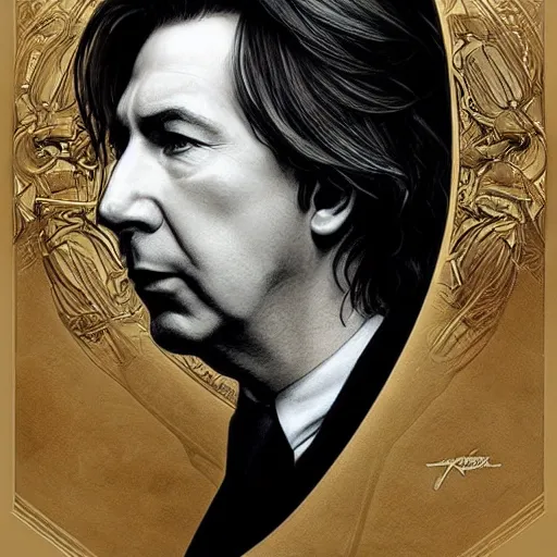 Image similar to amazing lifelike award winning pencil illustration of Alan rickman trending on art station artgerm Greg rutkowski alphonse mucha cinematic