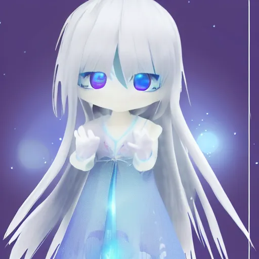 Prompt: cute fumo plush of yuki onna, the ice queen, vray, lens flare