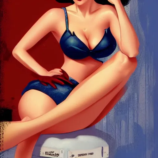 Prompt: a pinup illustration of megan fox in the style of gil elvgren and in the style of charlie bowater.