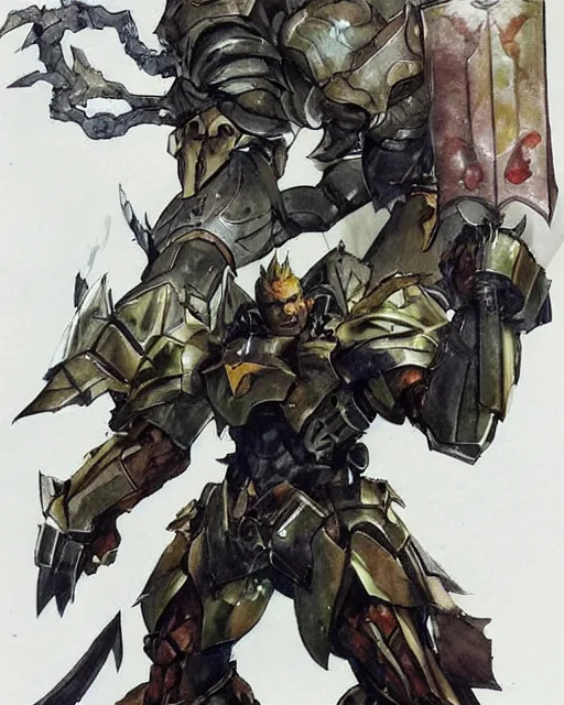 Image similar to Goliath Paladin, drawn by Yoji Shinkawa, water color, Dungeons and Dragons, Wizards of the Coast