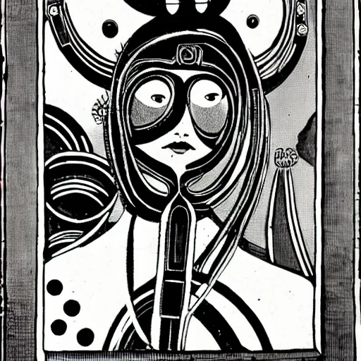 Prompt: a portrait of a female android by aubrey vincent beardsley
