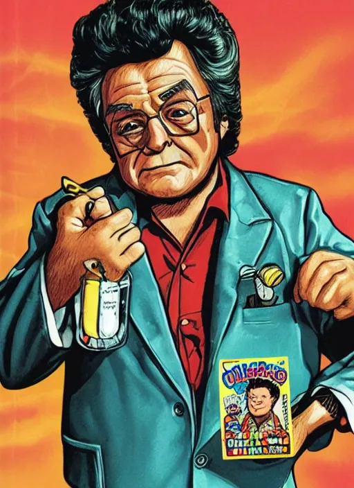 Prompt: illustration of columbo, garbage pail kids trading card artwork, highly detailed