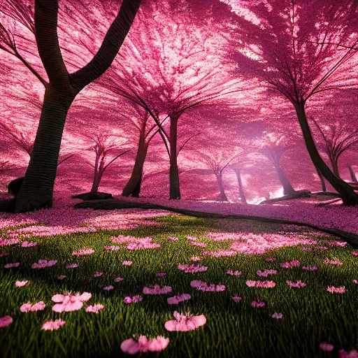 Prompt: cherry blossom forest, highly detailed, 4k, HDR, award-winning, octane render, artstation