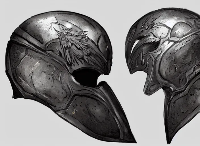 Image similar to portrait of raven themed helmet. concept art contest winner by bob ross and greg rutkowski ( 2 0 0 7 ).