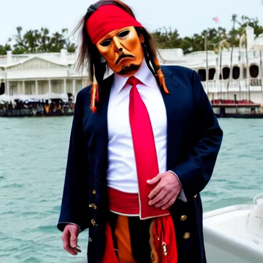 Image similar to donald trump dressed up as jack sparrow,