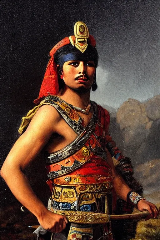 Image similar to Potrait of a Handsome Young Aztec Warrior, painting by Franz Xaver Kosler