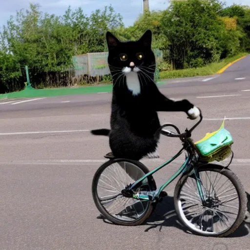 Prompt: a cat riding a bike