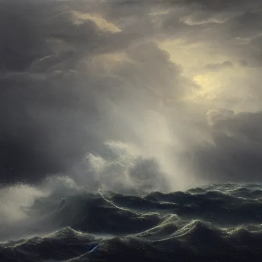 Prompt: a ship sinking in a raging storm, dark mood, amazing lighting, highly detailed