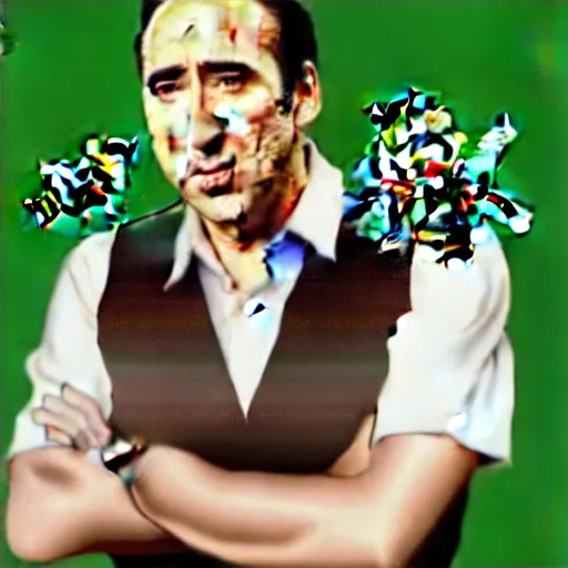 Image similar to not the bees with nicholas cage, but with peas