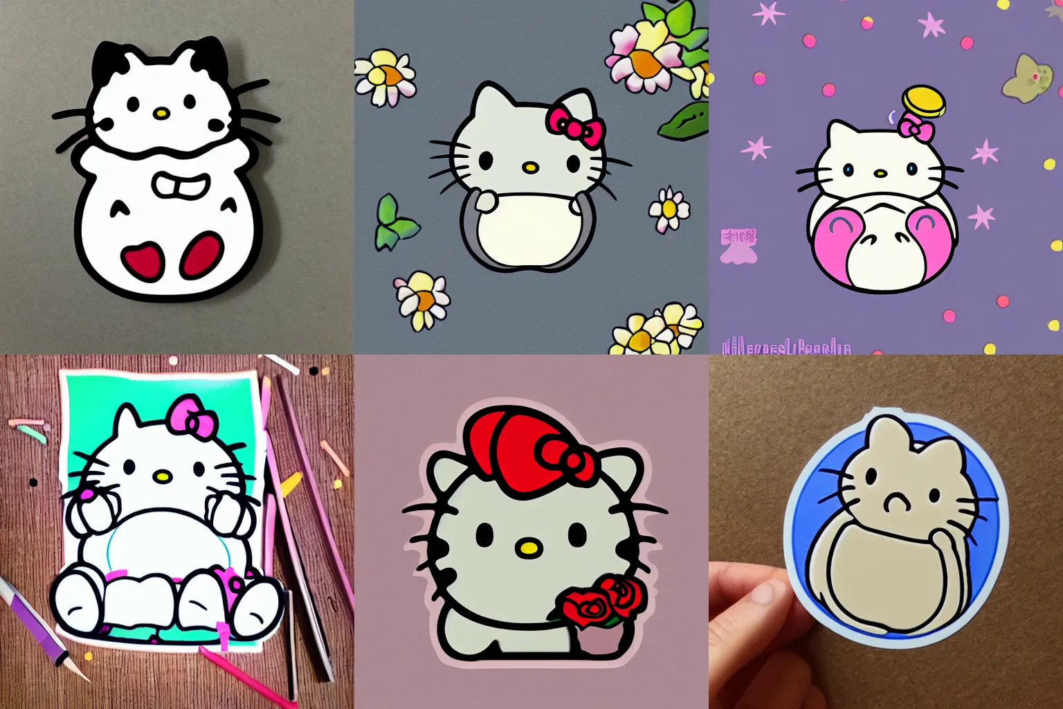 Prompt: hello kitty totoro sticker design illustration