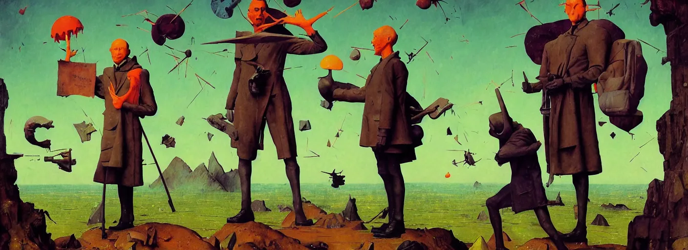 Image similar to full - body portrait surreal colorful clay fighting artstation rpg gentleman character concept art anatomy, action pose, very coherent and colorful high contrast masterpiece by norman rockwell franz sedlacek hieronymus bosch dean ellis simon stalenhag rene magritte gediminas pranckevicius, dark shadows, sunny day, hard lighting, reference sheet white! background