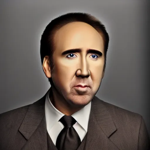 Image similar to Nicolas Cage portrait from a mall photography studio