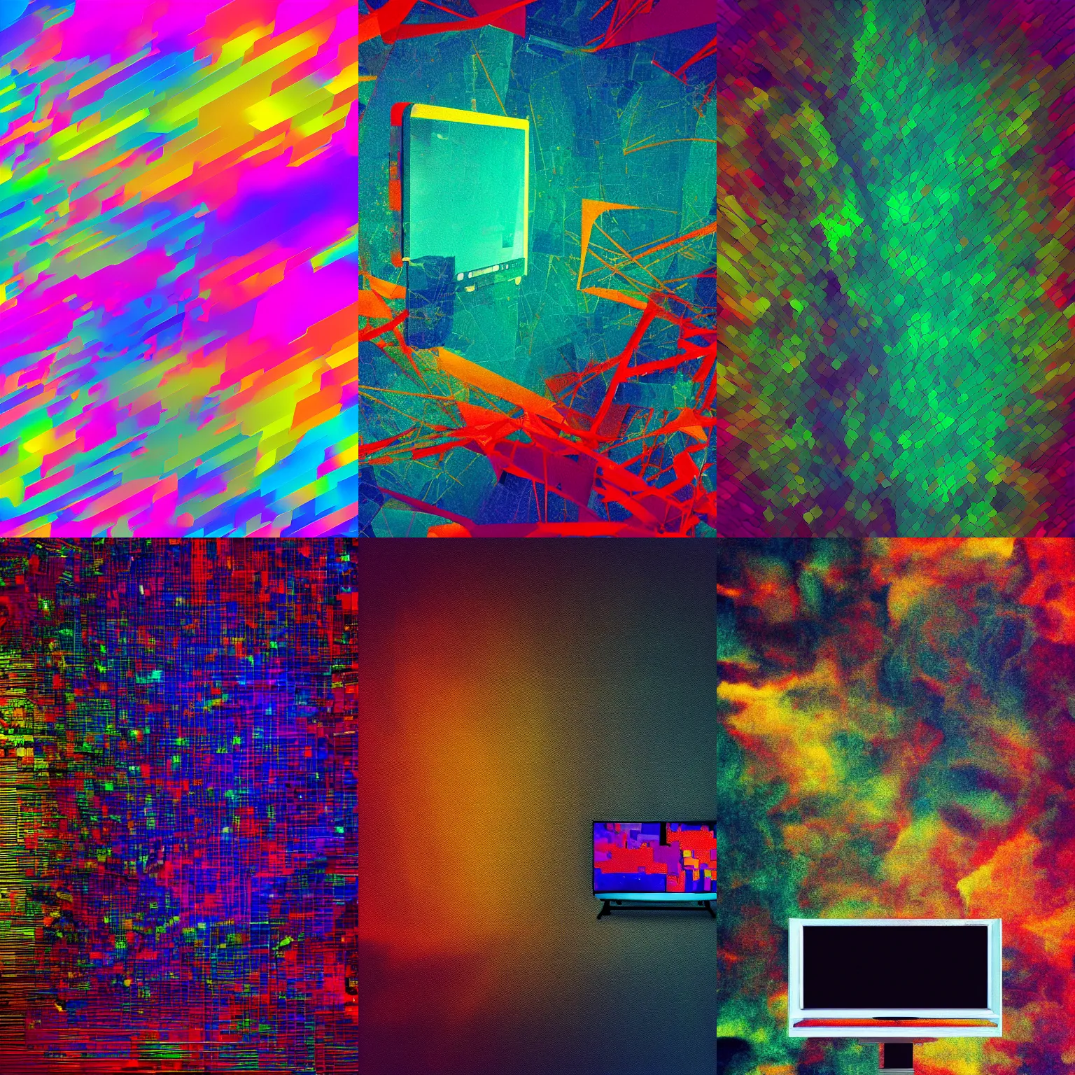 Prompt: abstract photo of a television with heavy pixel bleeding, digital art, glitchy, behance, 4k, high quality,