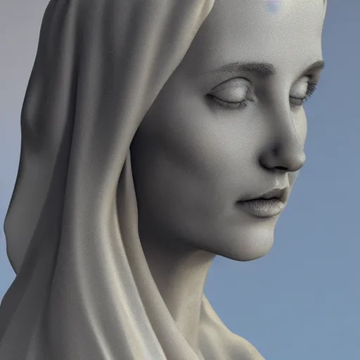 Prompt: a marble sculpture of the veiled virgin, subsurface scattering, !face, !female, physically based rendering, photo realistic, top light , dark background