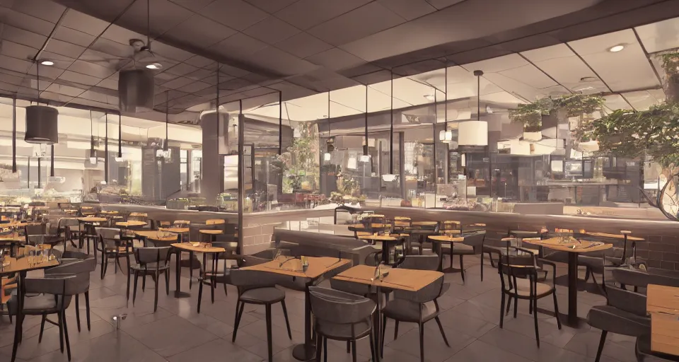 Prompt: restaurants of the future, hyper realistic render, 8 k render, unreal engine 5 render