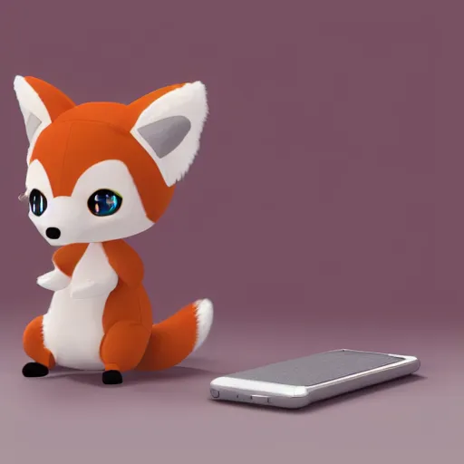 Image similar to cute fumo plush of a fox girl typing on a phone, anime girl, vray