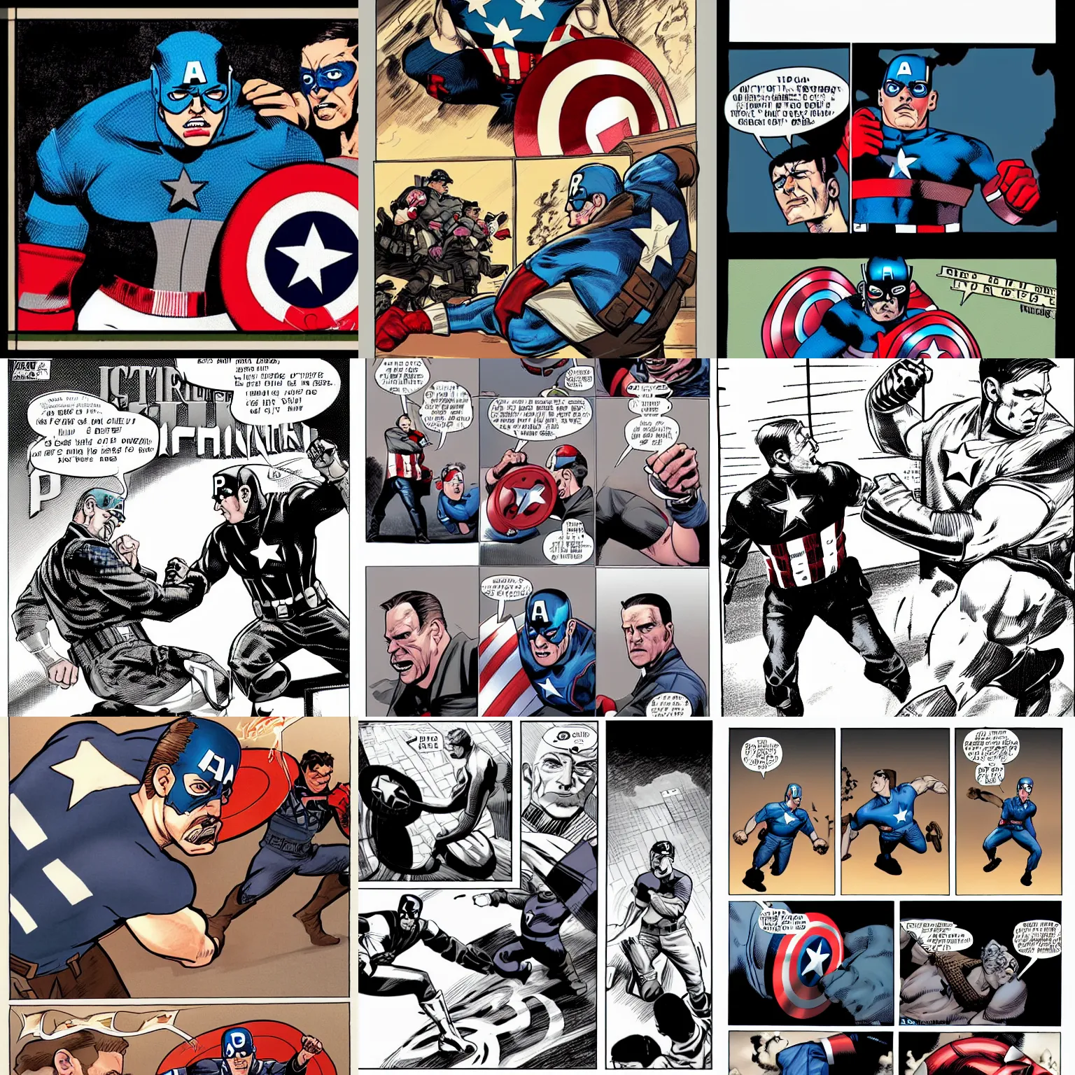 Prompt: Epic shot of Captain America punching Hitler, by a professional comic artist, trending on artstation