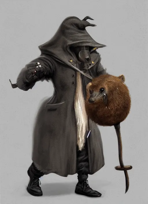 Prompt: detailed full body concept art illustration, dark soft focus, oil painting on canvas of an anthropomorphic capybara plague doctor in full intricate clothing, biomutant, dystopian, micro detail, octane render, 4K