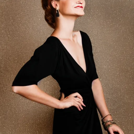 Image similar to Beautiful Woman Wearing a Black Dress at a Party, potrait