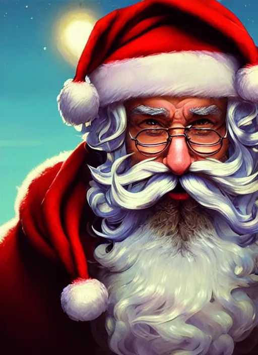 Image similar to Highly detailed portrait of santa claus on cocaine, in GTA V, Stephen Bliss, unreal engine, fantasy art by Greg Rutkowski, Loish, Rhads, ferdinand knab, Makoto Shinkai and Lois van baarle, ilya kuvshinov, rossdraws, Tom Bagshaw, alphonse mucha, global illumination, radiant light, detailed and intricate environment