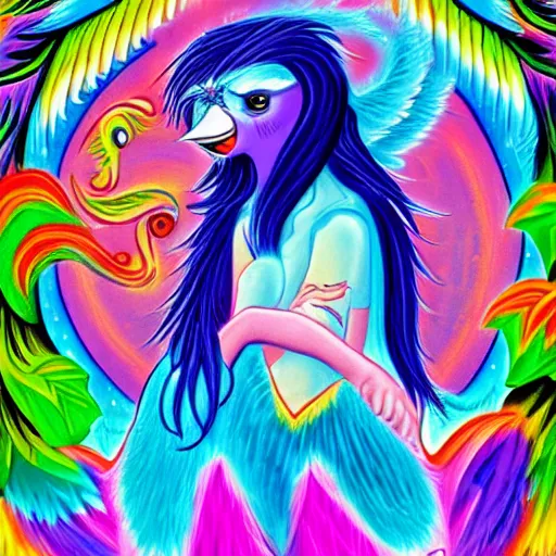 Prompt: Cute Harpy Girl by Lisa Frank