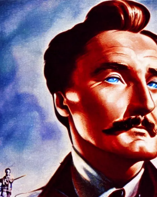 Prompt: Errol Flynn as a scientist. 1980s dystopian Soviet Russia, propaganda screens. Unreal engine, fantasy art by Adolph von Menzel. Faithfully depicted facial expression, perfect anatomy global illumination, radiant light, detailed and intricate environment