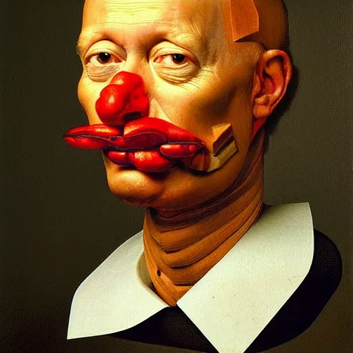 Image similar to portrait photo of a man made from everyday 3d objects, Perfect face, extremely high details, realistic, by Giuseppe Arcimboldo, Edward Hopper, Rene Margitte