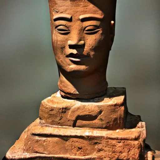 Prompt: headshot kim jong ill as an ancient aztec statue