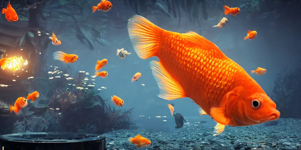 Prompt: a photo of 8k a goldfish predicting numbers, cinematic lighting, trending on artstation, 4k, hyperrealistic, focused, extreme details, unreal engine 5, cinematic, masterpiece