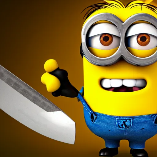 Prompt: a 3d render of a minion with a machete , 4k