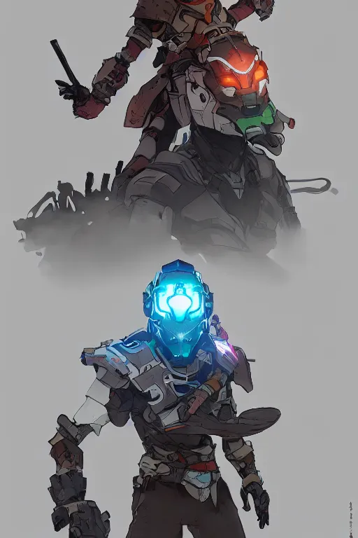 Image similar to combination suit armor aloy horizon forbidden west horizon zero dawn robot ninja mask helmet backpack tribal, art gta 5 comics, official fanart behance hd artstation by jesper ejsing, by rhads, makoto shinkai and lois van baarle, ilya kuvshinov, ossdraws radiating a glowing aura cgi rtx 2 0 2 2