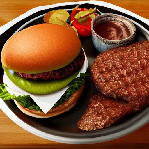 Prompt: A photo of a hamburger in a plate, ultra realistic, very detailed, 8K