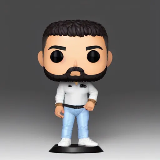 Image similar to “ very photorealistic photo of a hasan piker funko pop on a white background, award - winning details ”