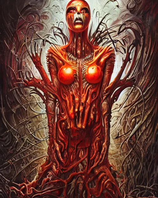 Image similar to bloody fleshmetal hamburger, by antonio j. manzanedo, giger, alex grey, android jones, wayne barlowe, philippe druillet, raymond swanland, cyril rolando, josephine wall, harumi hironaka, trending on artstation