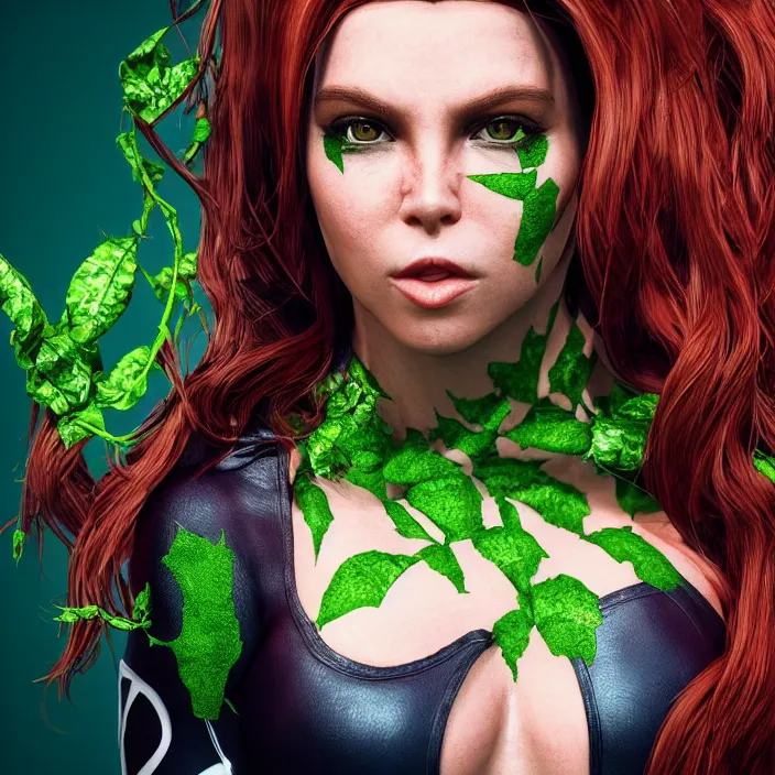 Image similar to portrait of Sporty Spice as a Poison Ivy. intricate artwork. by wlop, octane render, trending on artstation, very coherent symmetrical artwork. cinematic, hyper realism, high detail, octane render, 8k