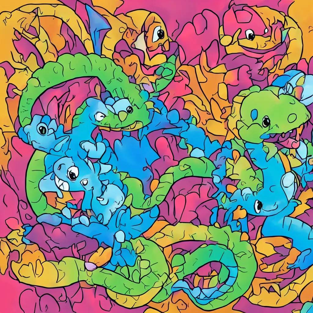 Prompt: children illustration of a cute and smiling baby dragon