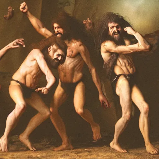 Prompt: photo of ancient cavemen dancing around a single beer can, high detail, ultra realistic, 4k UHD, pristine