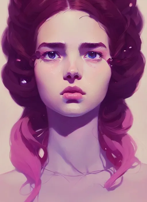 Prompt: highly detailed portrait of clairelynnd, photographic realistic background, ringlet hair by atey ghailan, by greg rutkowski, by greg tocchini, by james gilleard, by joe fenton, by kaethe butcher, gradient pink, black, cream and white color scheme, trending in instagram, award winning details