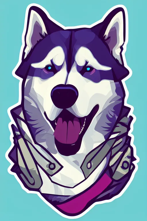 Image similar to A portrait of a gangster husky, sticker, highly detailed, colorful, illustration, smooth and clean vector curves, no jagged lines, vector art, smooth