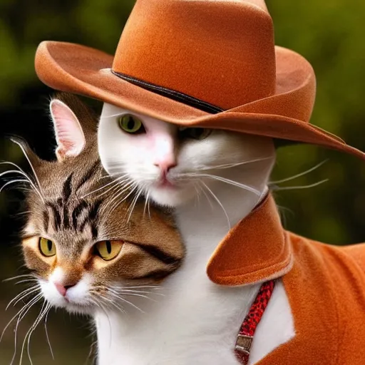 Image similar to a cat wearing a cowboy hat.